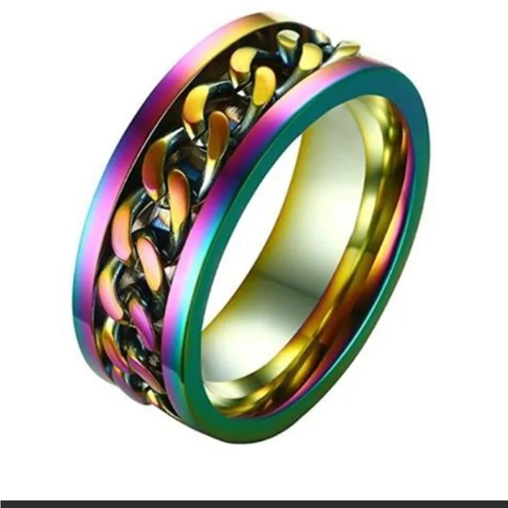 NWT AB Rainbow Oil Spill Stainless Steel Spinner Ring Size 9